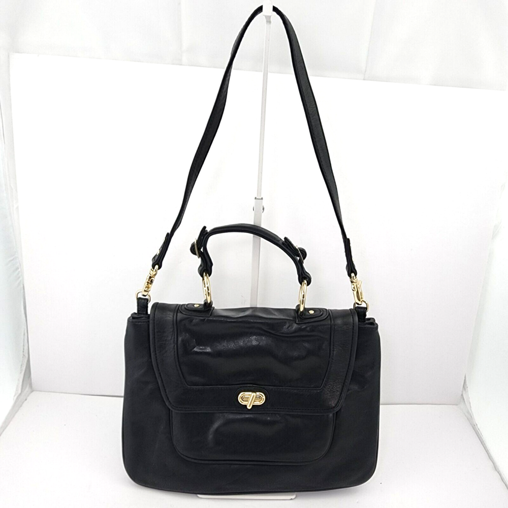 Rebecca Minkoff Covet Used Black Leather/Gold Turnlock Flap Shoulder Bag/Satchel